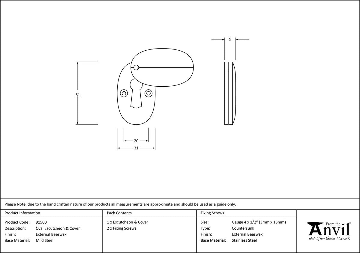 ESCUTCHEON OVAL+COVER 51x31x9 EBX - 91500 by MARCHES (ANVIL) ARCHITECTURAL HARDWARE