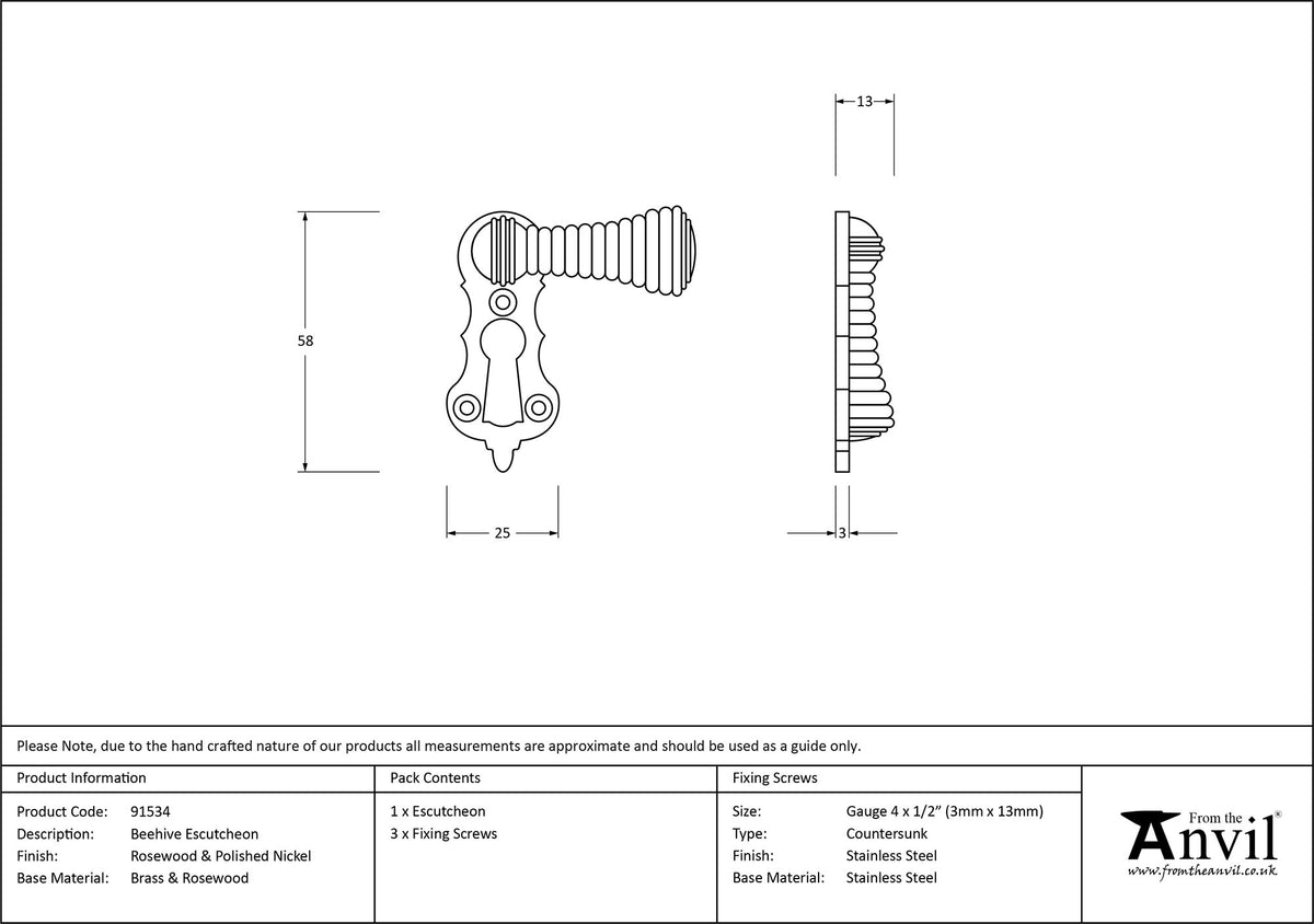 BEEHIVE ESCUTCHEON 58x25x13 PNP/RWD - 91534 by MARCHES (ANVIL) ARCHITECTURAL HARDWARE