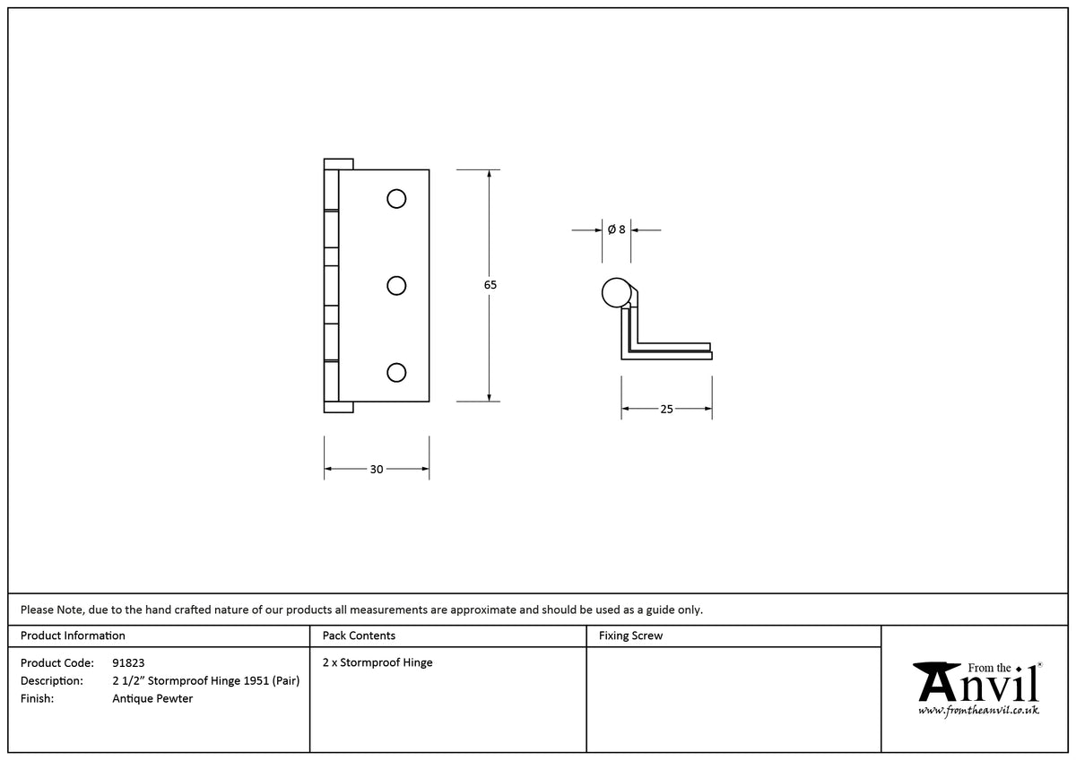 1951 STORMPROOF HINGE PR 63x27 APW - 91823 by MARCHES (ANVIL) ARCHITECTURAL HARDWARE