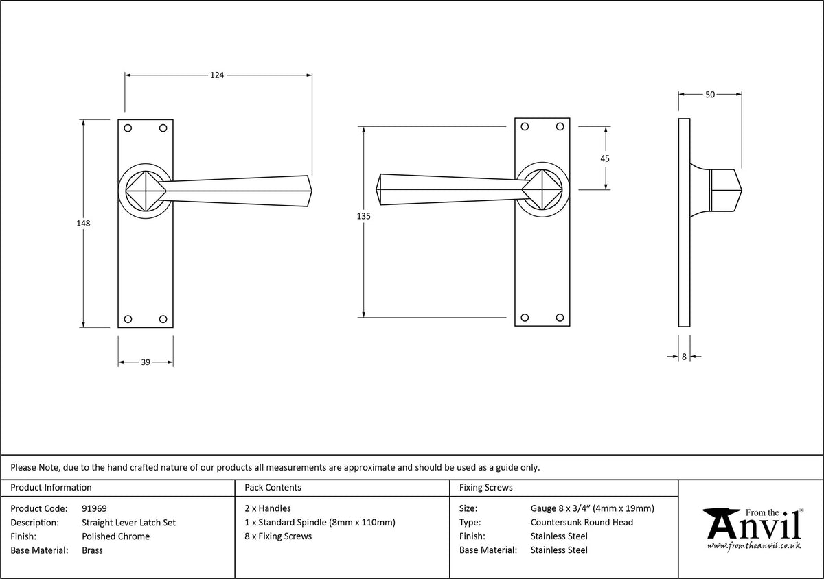 STRAIGHT LEVER HANDLE LATCH 124x148x50 PCP - 91969 by MARCHES (ANVIL) ARCHITECTURAL HARDWARE