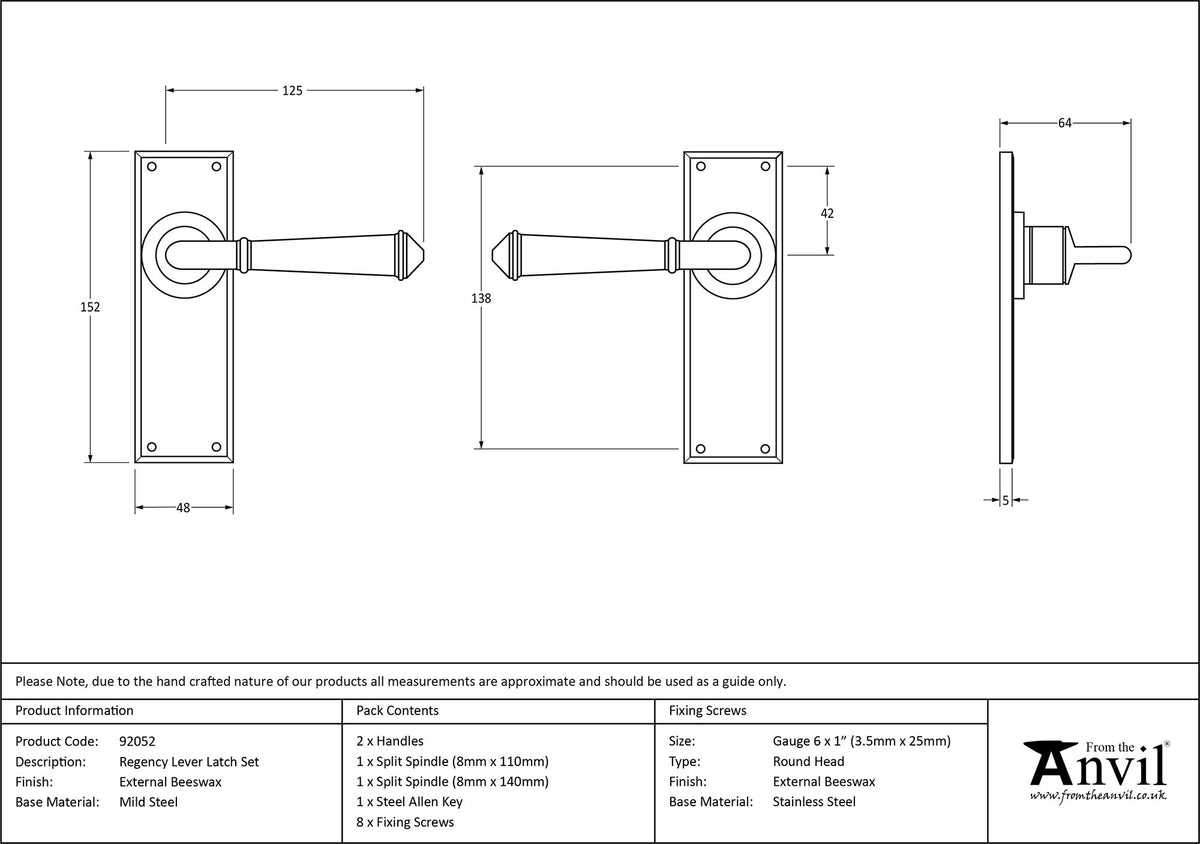 REGENCY LEVER HANDLE LATCH 125x152x64 EBX - 92052 by MARCHES (ANVIL) ARCHITECTURAL HARDWARE