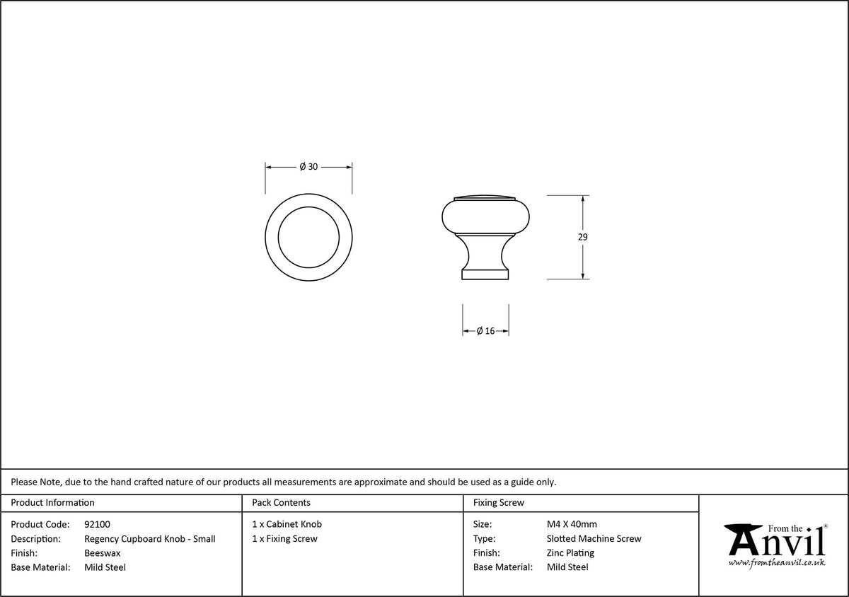 REGENCY CABINET KNOB 30x29x16 BWX - 92100 by MARCHES (ANVIL) ARCHITECTURAL HARDWARE