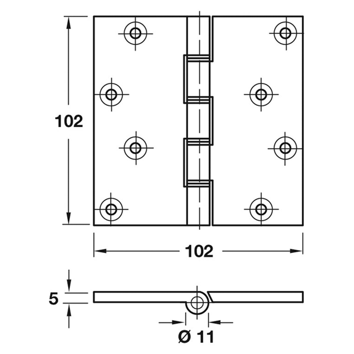 DPBW PROJ BUTT HNG 102x102 BRS/SCP