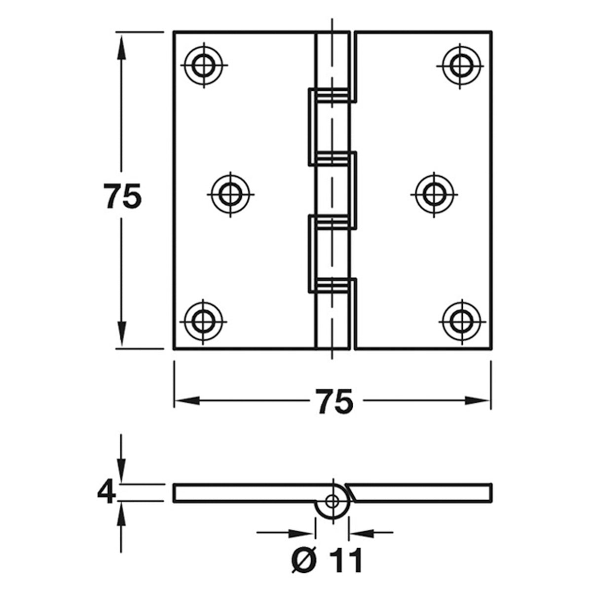 DPBW PROJ BUTT HINGE 76x76 BRS/POL