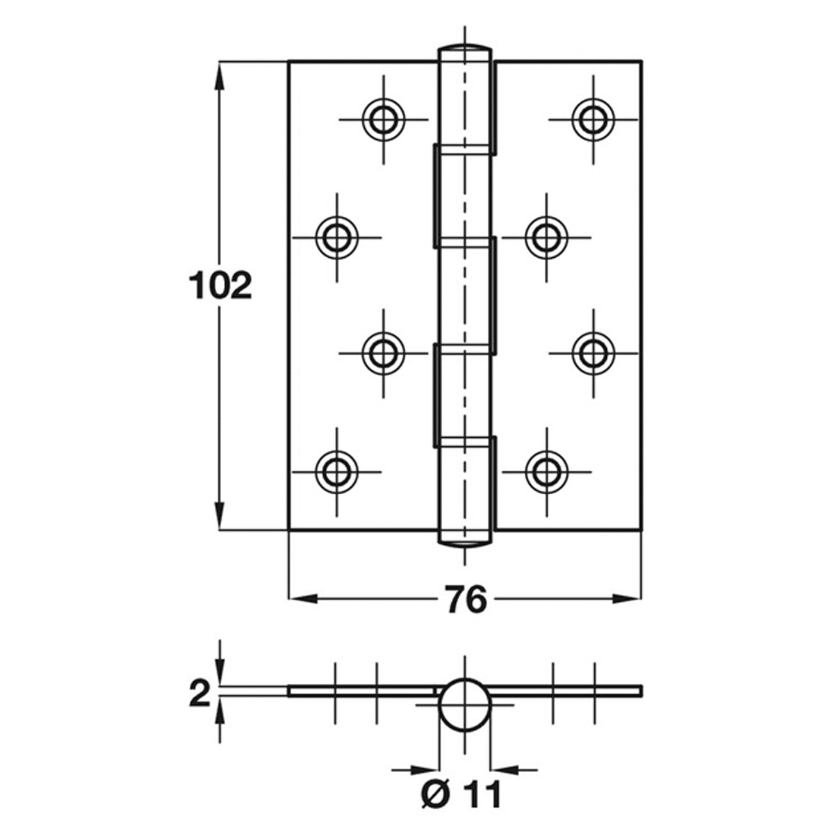 BUTT HINGE WASHERED 102x76 SQU SSS