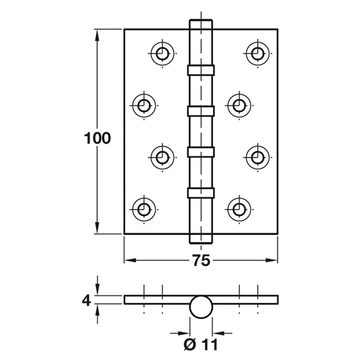 BUTT HINGE BB SQU 100x75x4 PCP