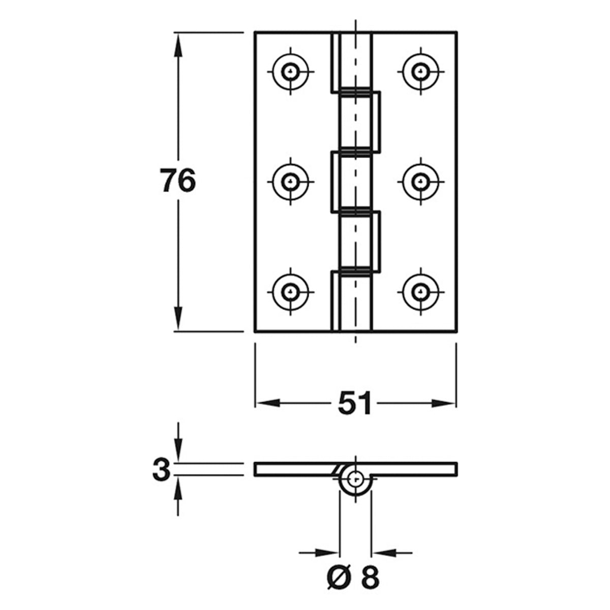 DPBW BUTT HINGE 76x51x8 BRS/ABZ