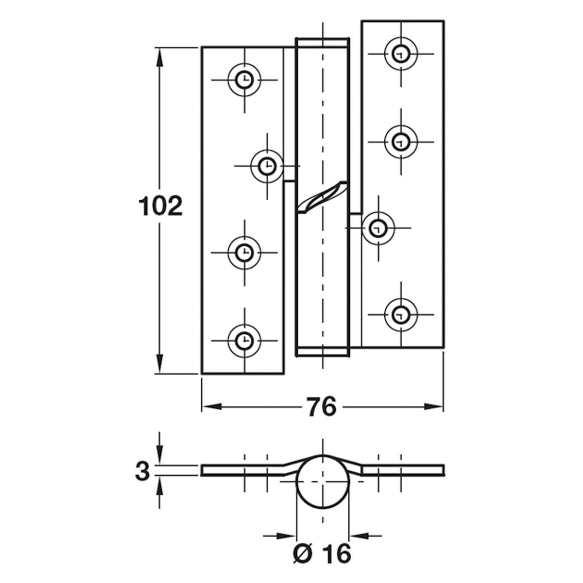 BUTT HINGE FALLING 76x102 CW SSS