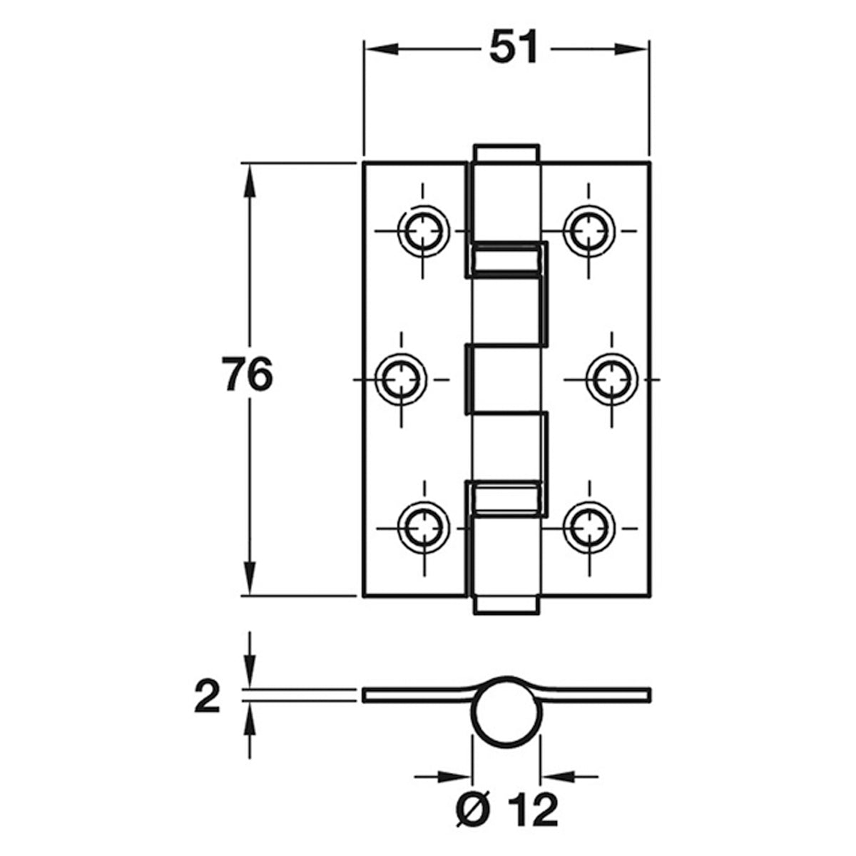 BUTT HINGE BB 76x51x2 ST/BLK