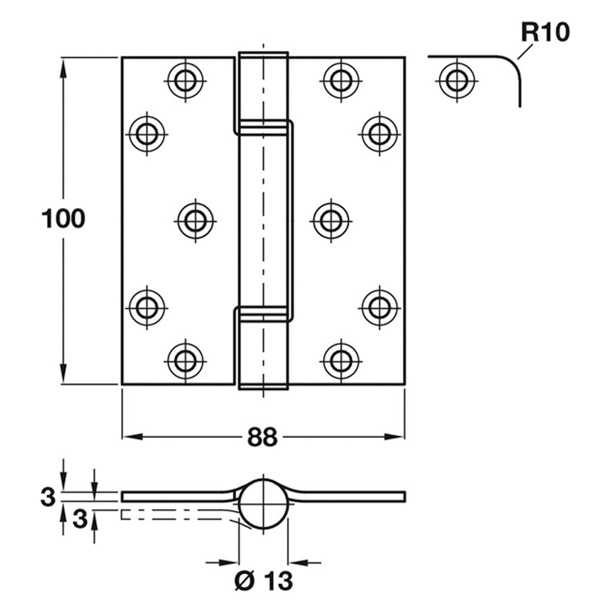 HILOAD HINGE 100x88x13 RAD MST/BZP