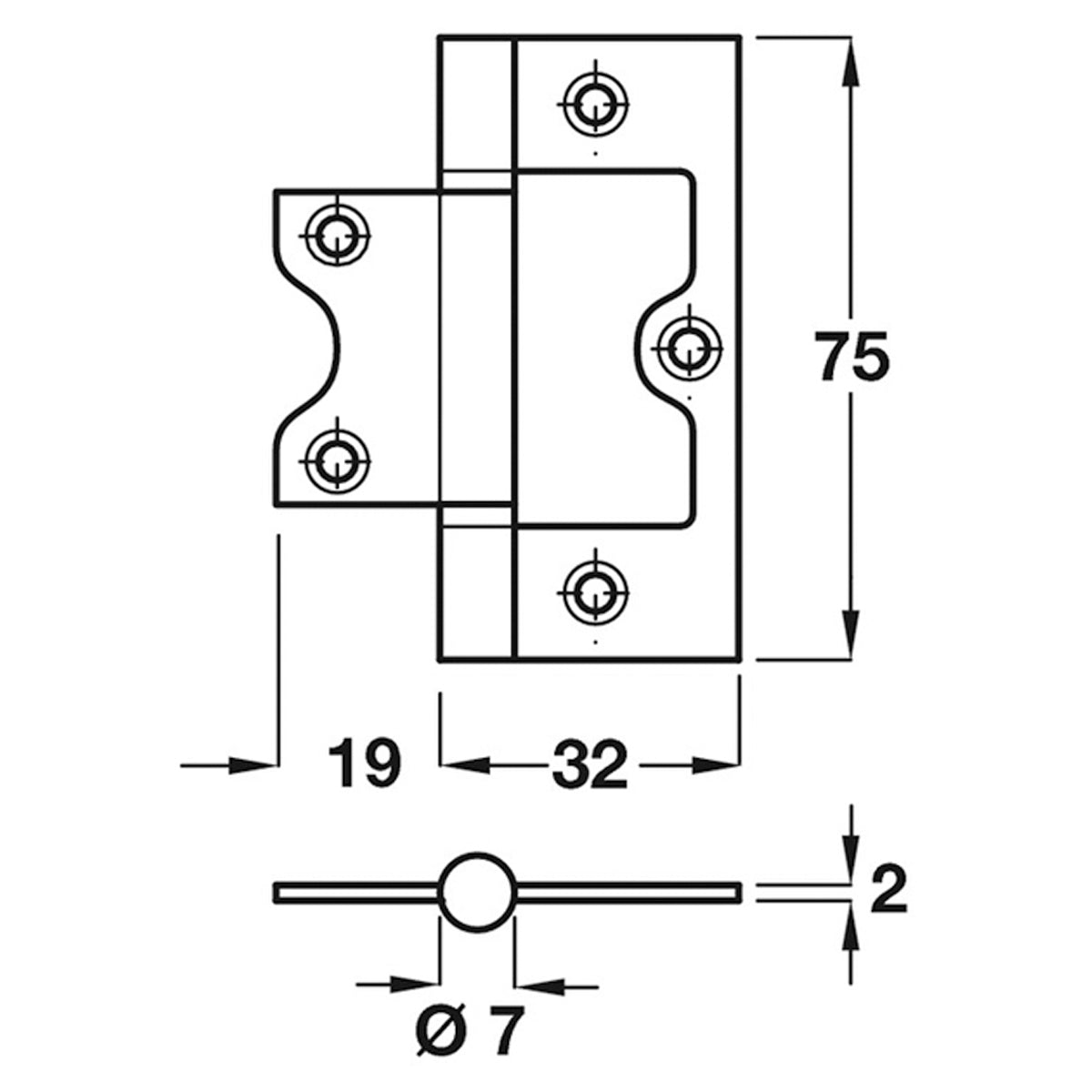 FLUSH HINGE HD 180deg PIN 31x75 PCP