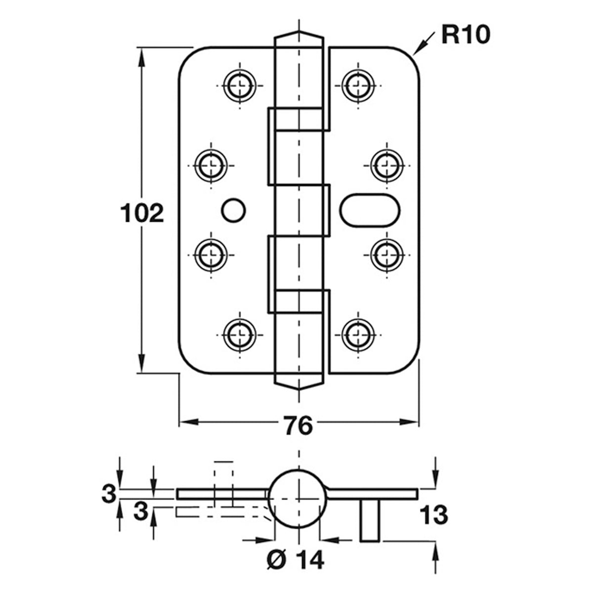 BUTT HINGE SECURITY 76x102 RAD SSS