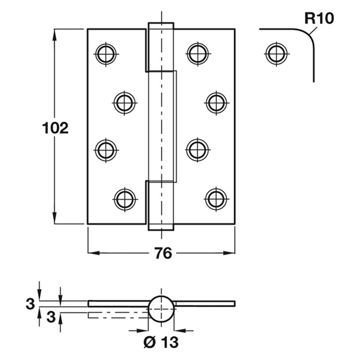 PHOENIX BUTT HINGE 76x102 RAD PSS