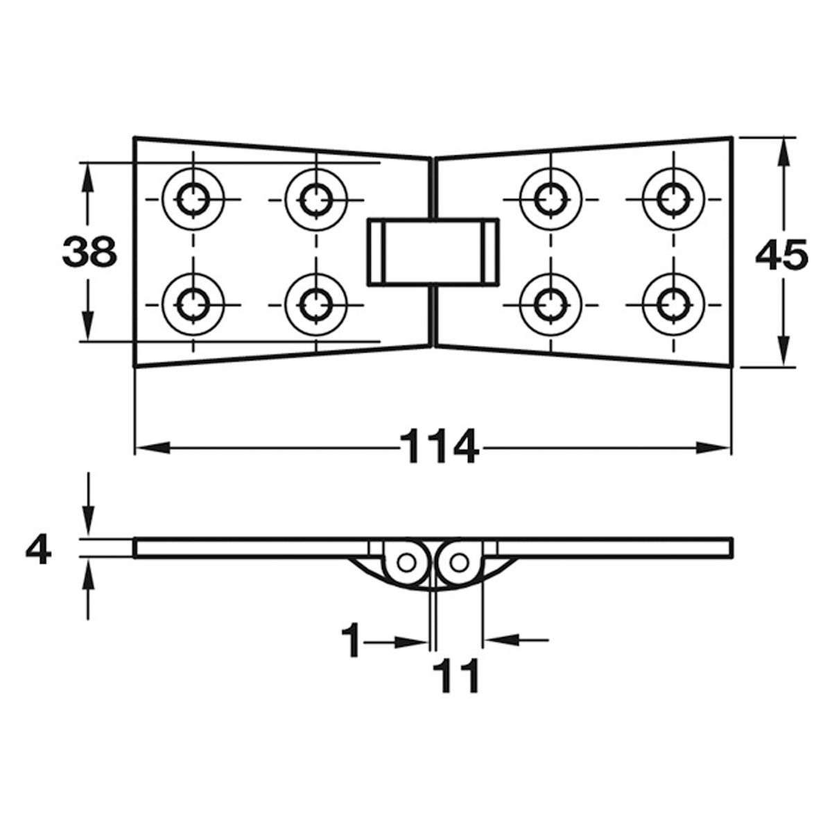 COUNTERFLAP HINGE 114x45 BRS/POL