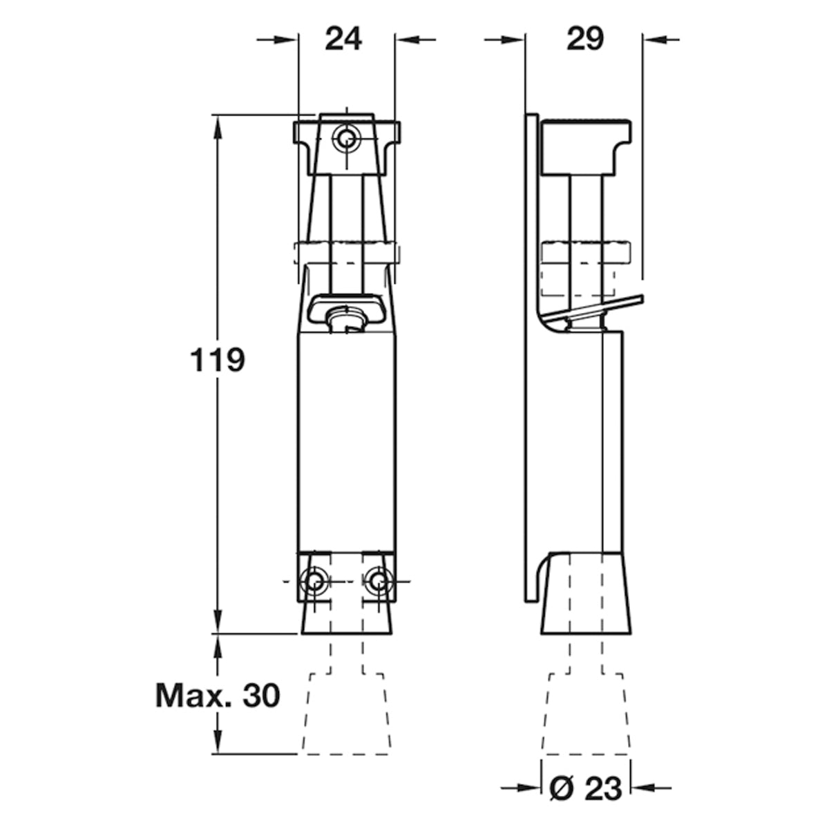 DOOR HOLDER FOOT 130x24x29 ZA/SCP