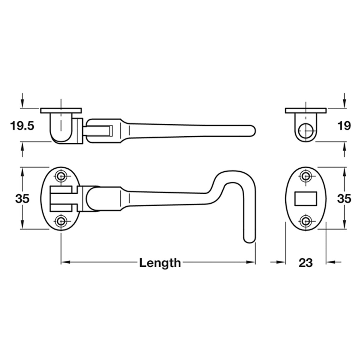 CABIN HOOK+EYE SILENT 100x35 SSS