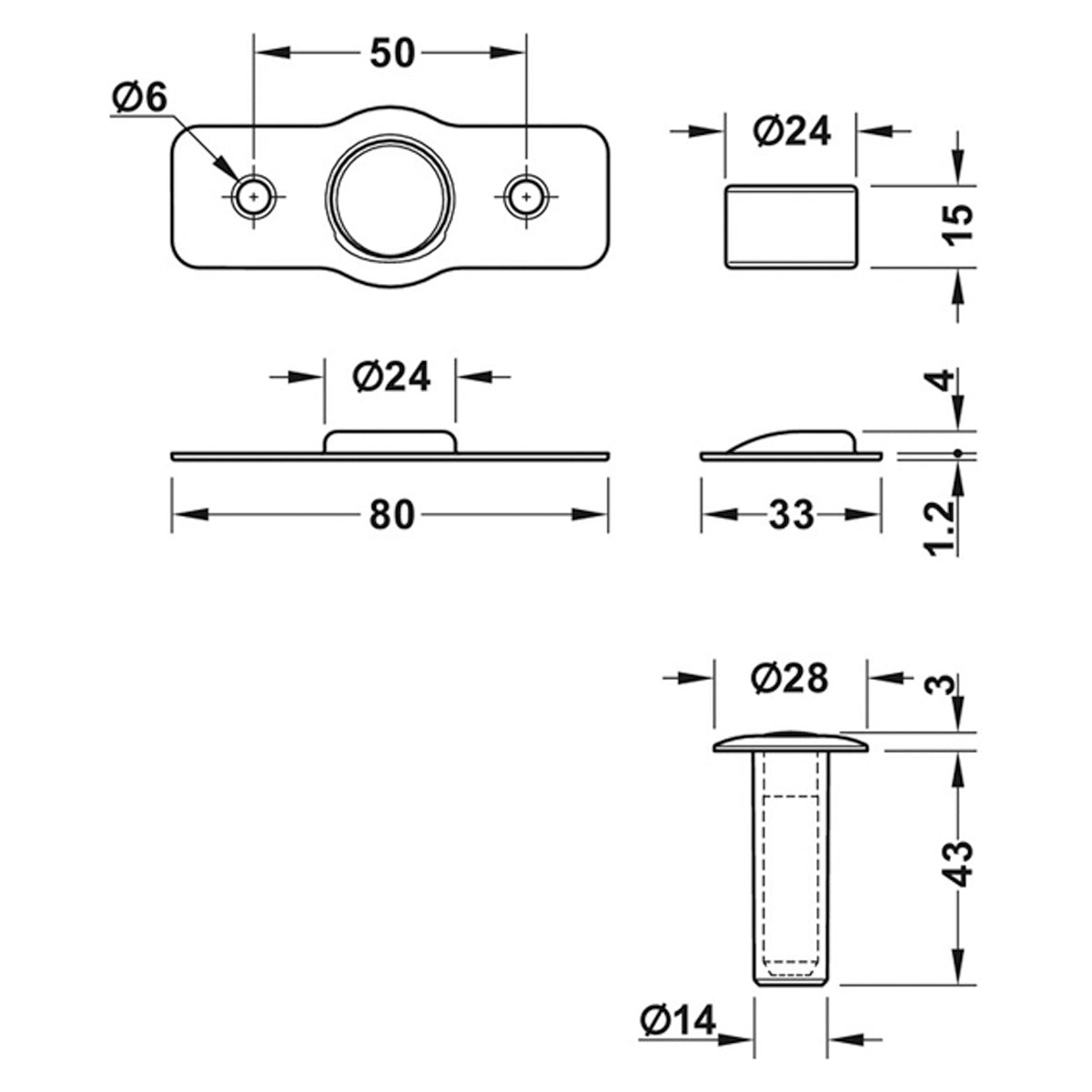 MAGNETIC DOOR STOP CNC D28x46 PCP