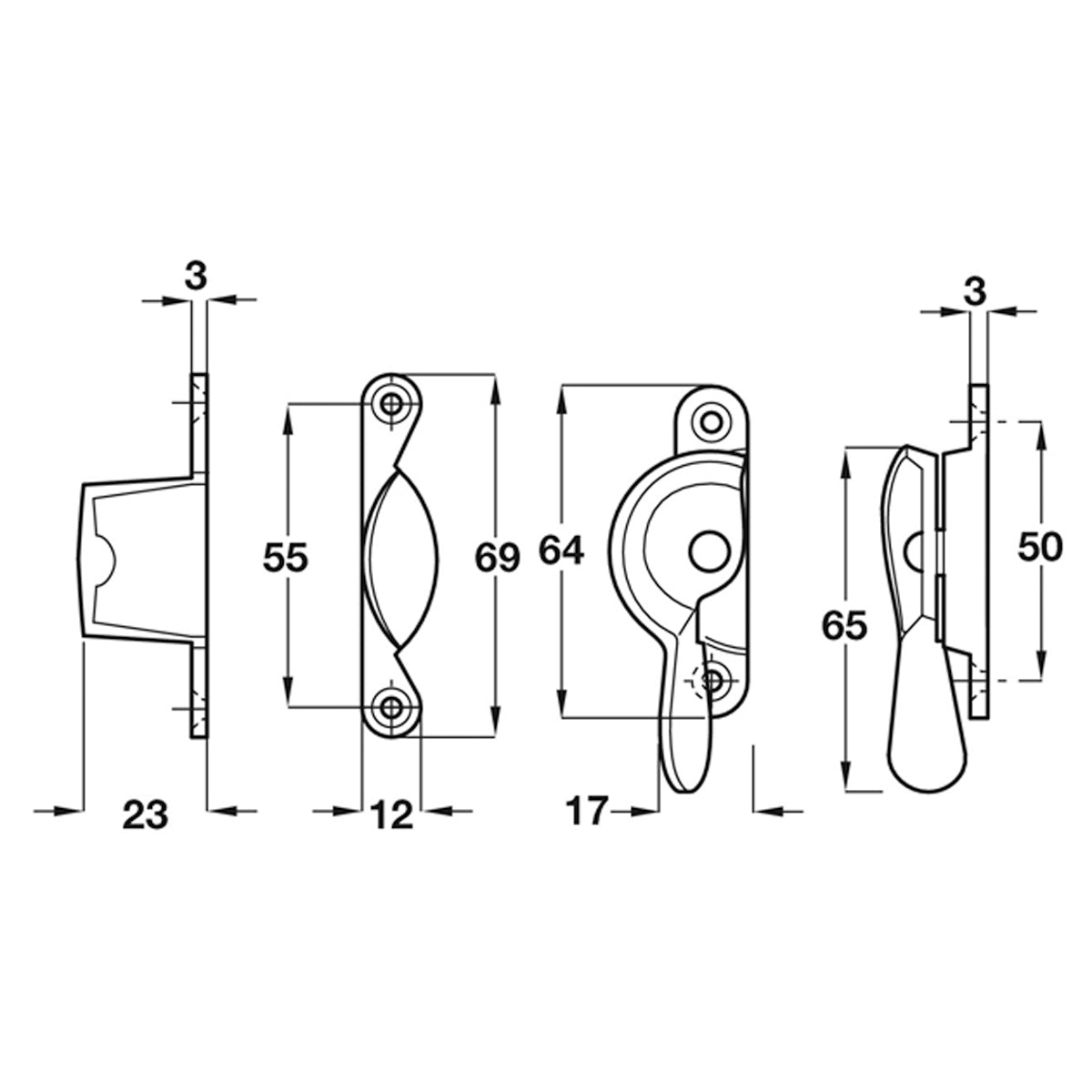 SASH FASTENER FITCH BRS/PCP