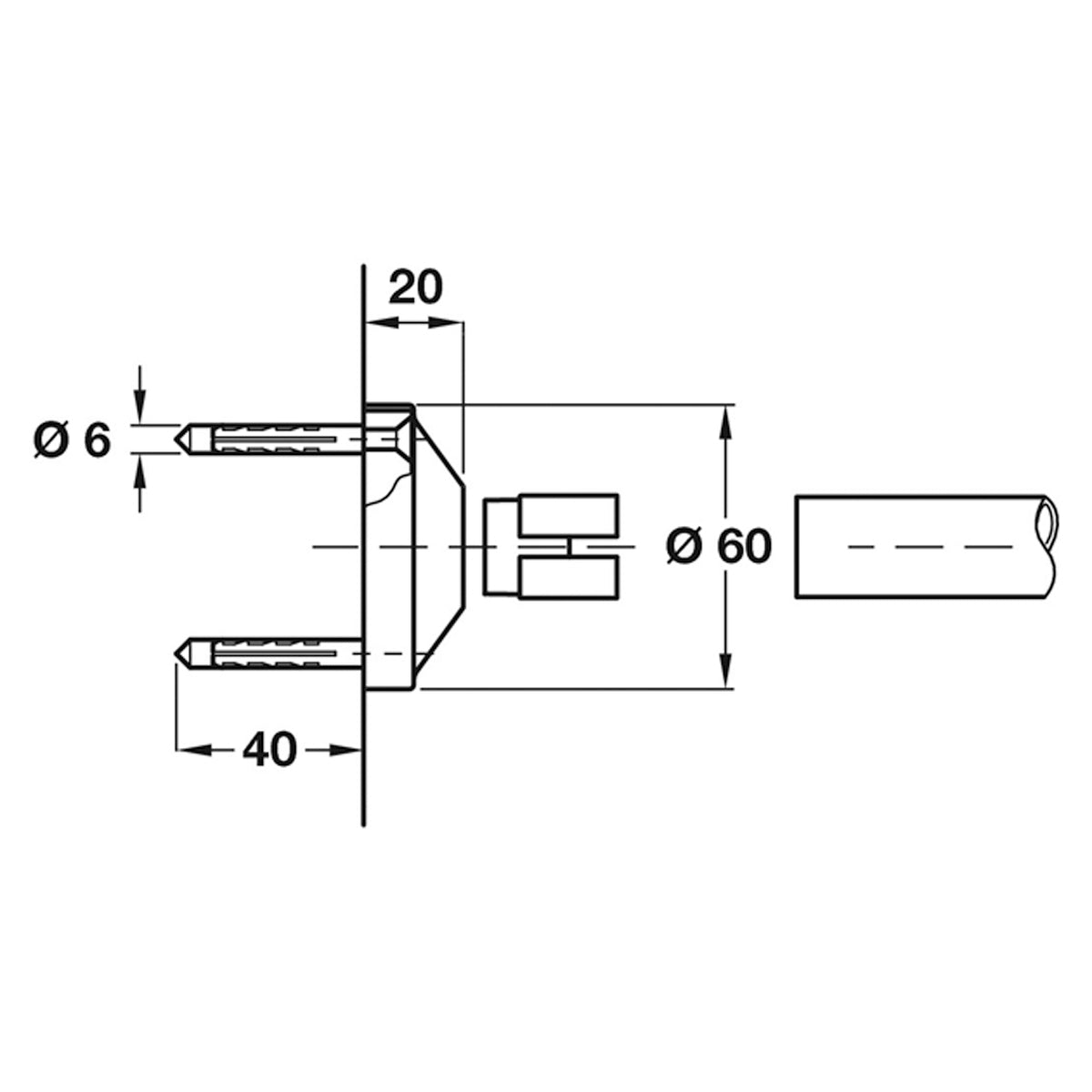 Board Partition Headrail Socket Satin Stainless Steel Ø60x20mm