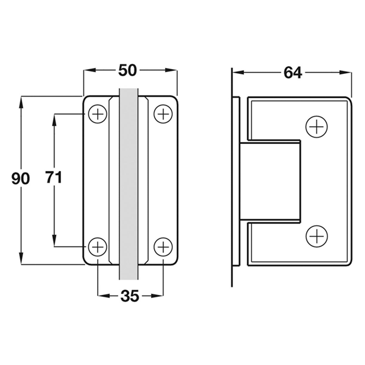 Shower Door Hinge 90° Wall-Glass Polished Chrome