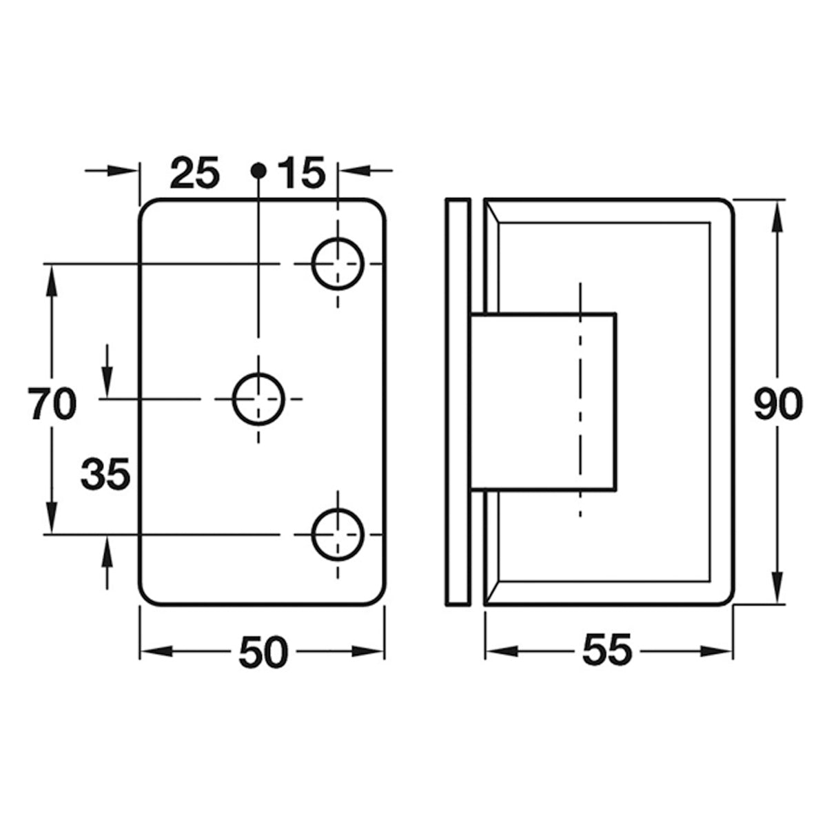 Shower Door Hinge 90° Wall-Glass with Plate Polished Chrome