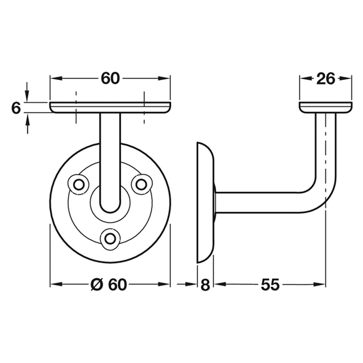 HANDRAIL BRACKET D60x55 MST/WHI