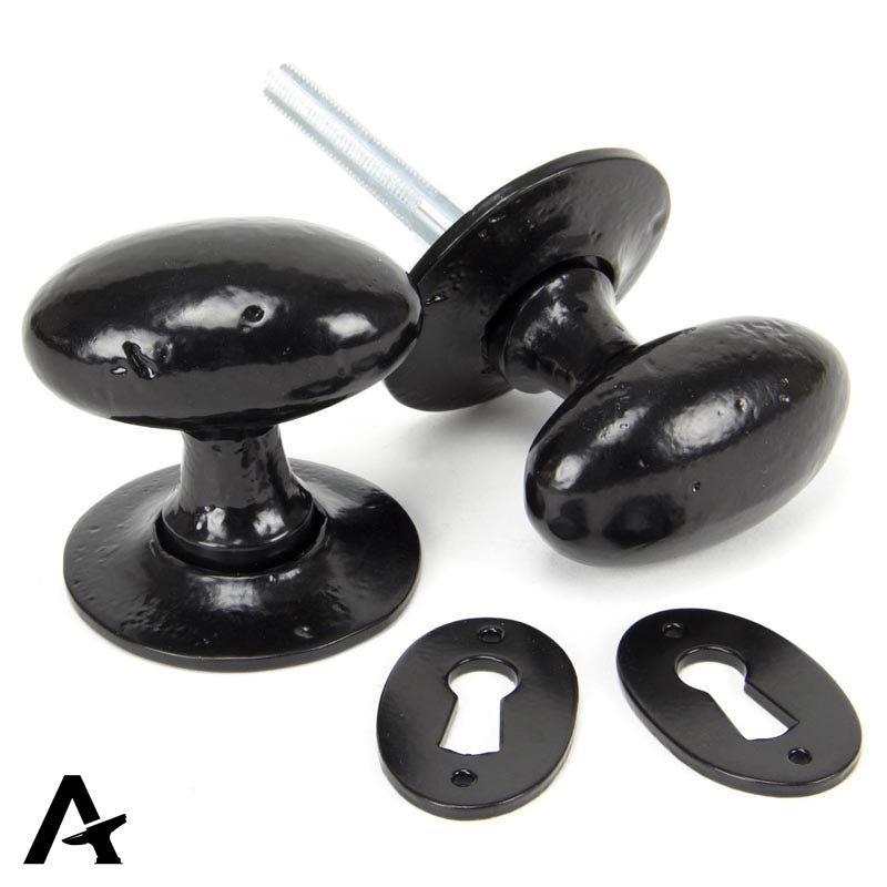 OVAL MORTICE/RIM KNOB 63x63x60 BLK