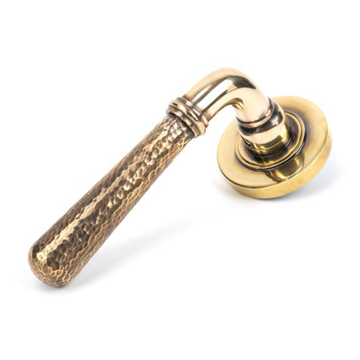 HAMMERED NEWBURY LEVER HANDLE+ROSE SPRUNG PLAIN 53x126x64 AGBR