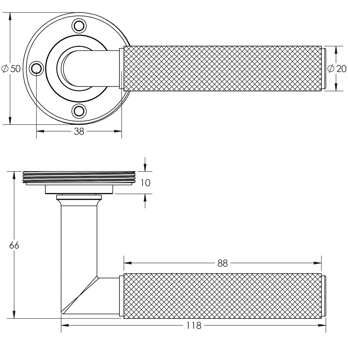BURLINGTON PICCADILLY LEVER HANDLE D50x118x66 SBR