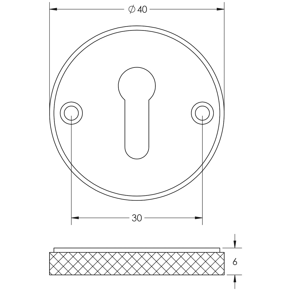 BURLINGTON WESTBOURNE KNURLED STD KEYWAY ESCUTCHEON D40x6 SNP