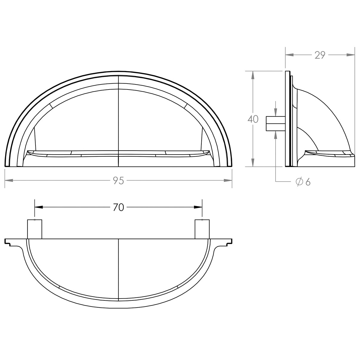 BURLINGTON CUP PULL HANDLE 070HC 95x40x29 PNP