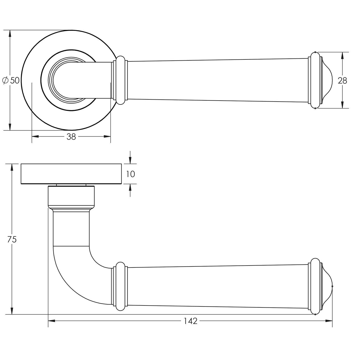JEDO CLASSIC DOOR HANDLE D50x142x75 ABR