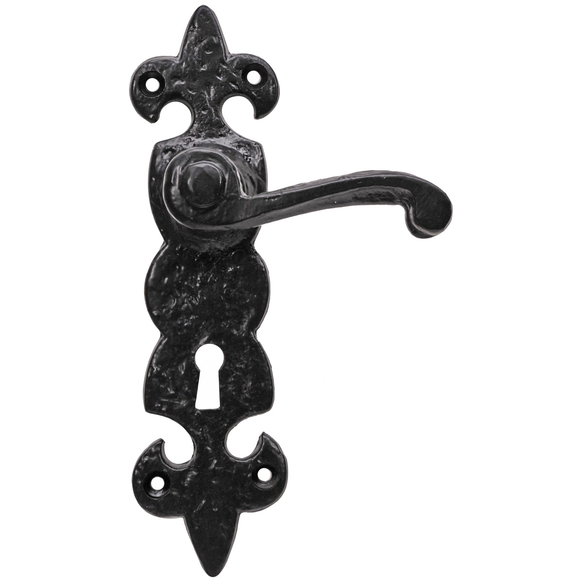 BLACK ANTIQUE FLEUR-DE-LYS LEVER HANDLE SET LOCK 184x50 ABK by FRISCO UK SALES LTD