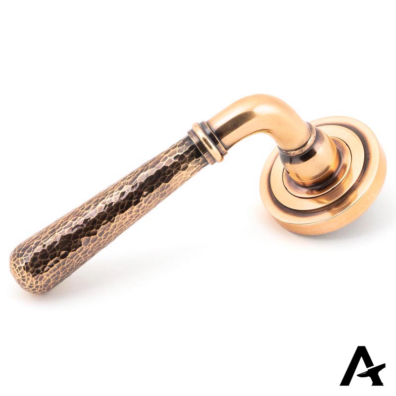HAMMERED NEWBURY LEVER HANDLE+ROSE UNSPRUNG ART DECO 126x53x64 PBZ by MARCHES (ANVIL) ARCHITECTURAL HARDWARE