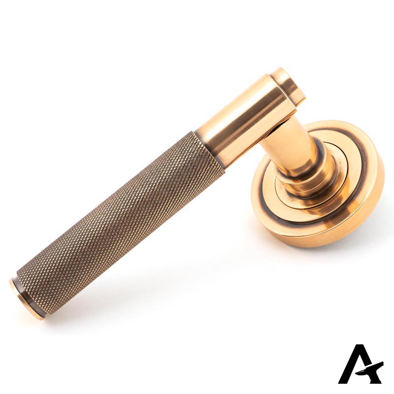 BROMPTON LEVER HANDLE+ROSE UNSPRUNG ART DECO 125x53x70 PBZ - 50104 by MARCHES (ANVIL) ARCHITECTURAL HARDWARE