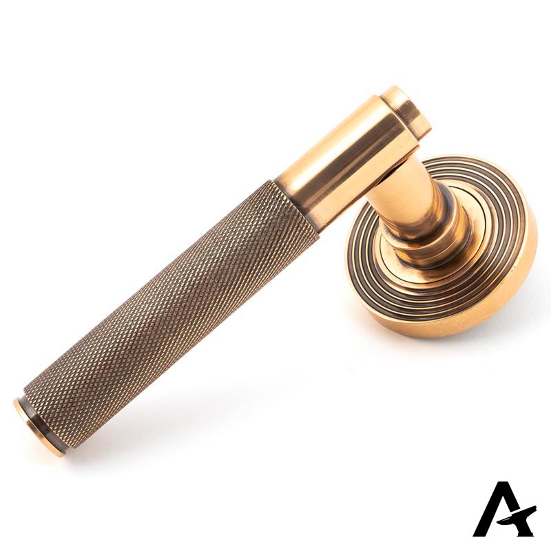 BROMPTON LEVER HANDLE+ROSE UNSPRUNG BEEHIVE 125x53x70 PBZ - 50105 by MARCHES (ANVIL) ARCHITECTURAL HARDWARE