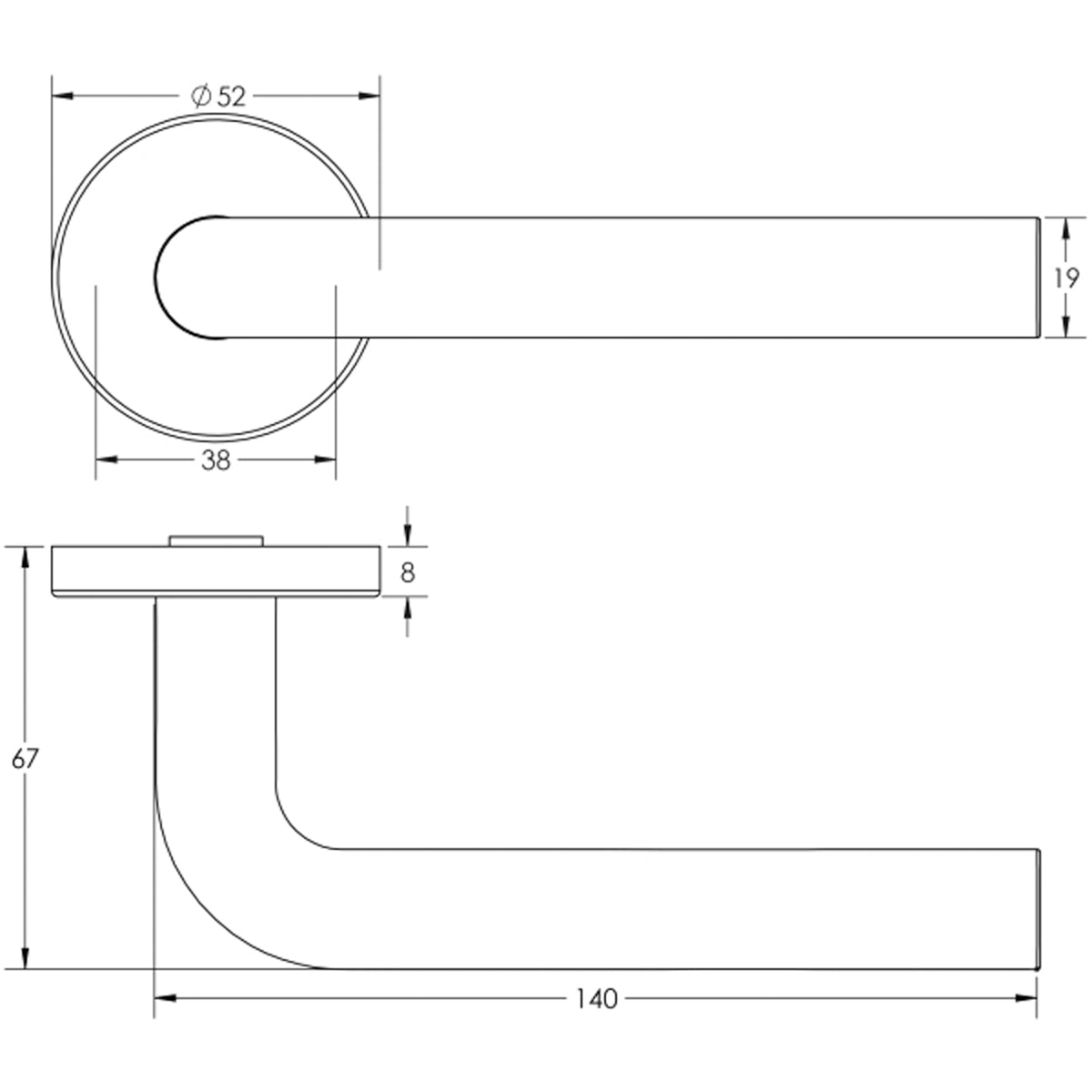 RADIUM LEVER HANDLE+ROSE D52x140x67 201SSS JSS304