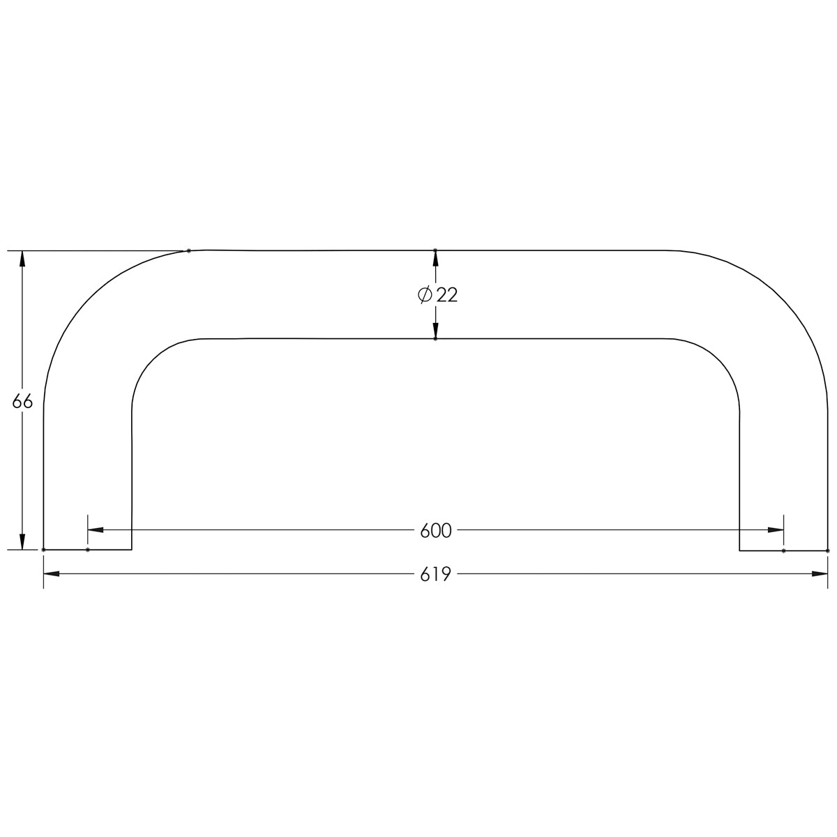 D PULL HANDLE BOLT 600HC D22x619x66 SSS