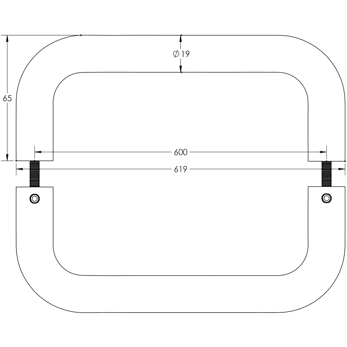D PULL HANDLE BTB 600HC D19x619x65 SSS