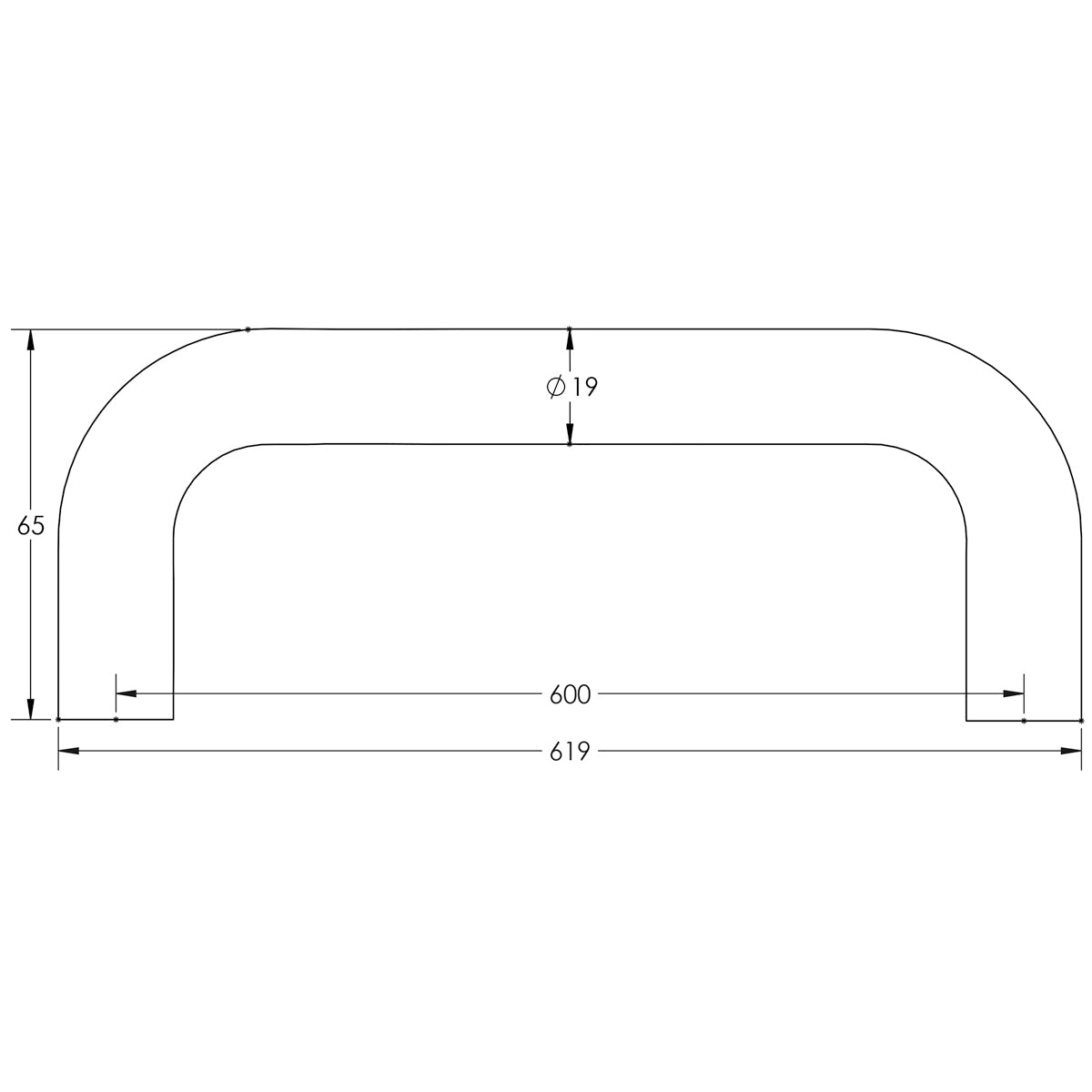 D PULL HANDLE BOLT 600HC D19x619x65 PSS