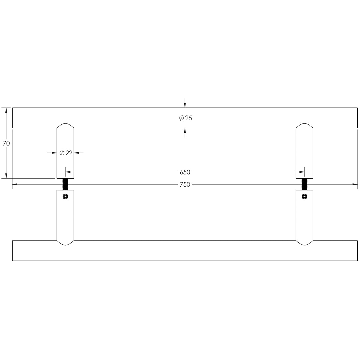 GUARDSMAN PULL HANDLE B2B 650HC D25x0750x70 SSS