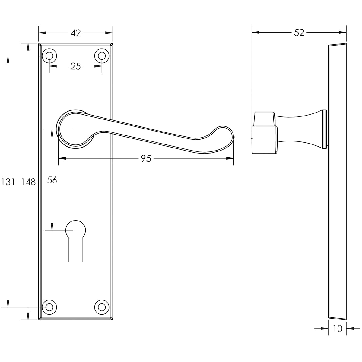 VICTORIAN SCROLL LEVER HANDLE LOCK 153x41x97 SCP