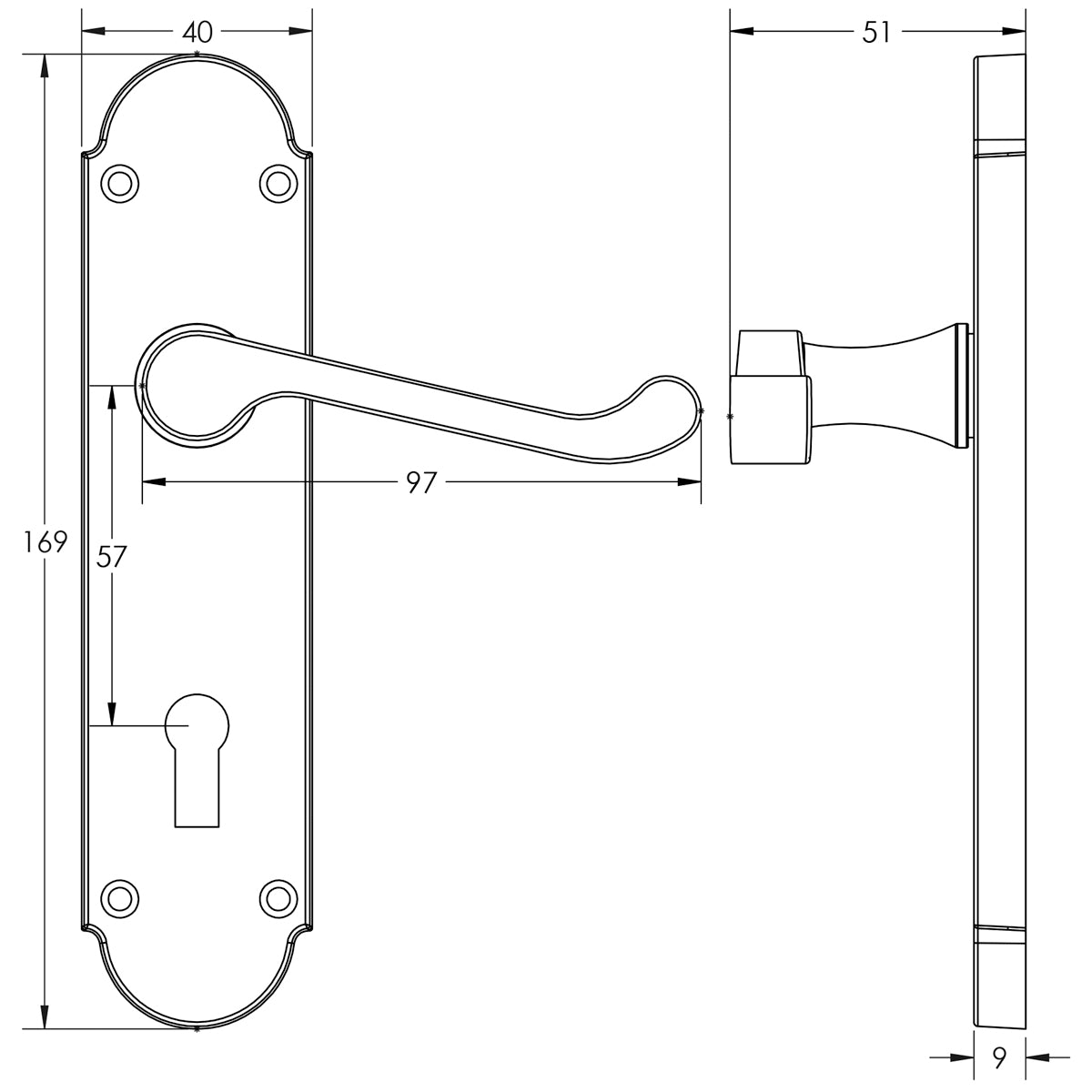 JEDO EPSOM SUITE LEVER HANDLE EURO 169x40x97 PCP JV250EPC
