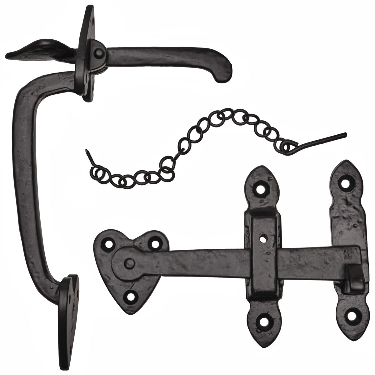 BLACK ANTIQUE FLEUR-DE-LYS THUMBLATCH SET 195 ABK