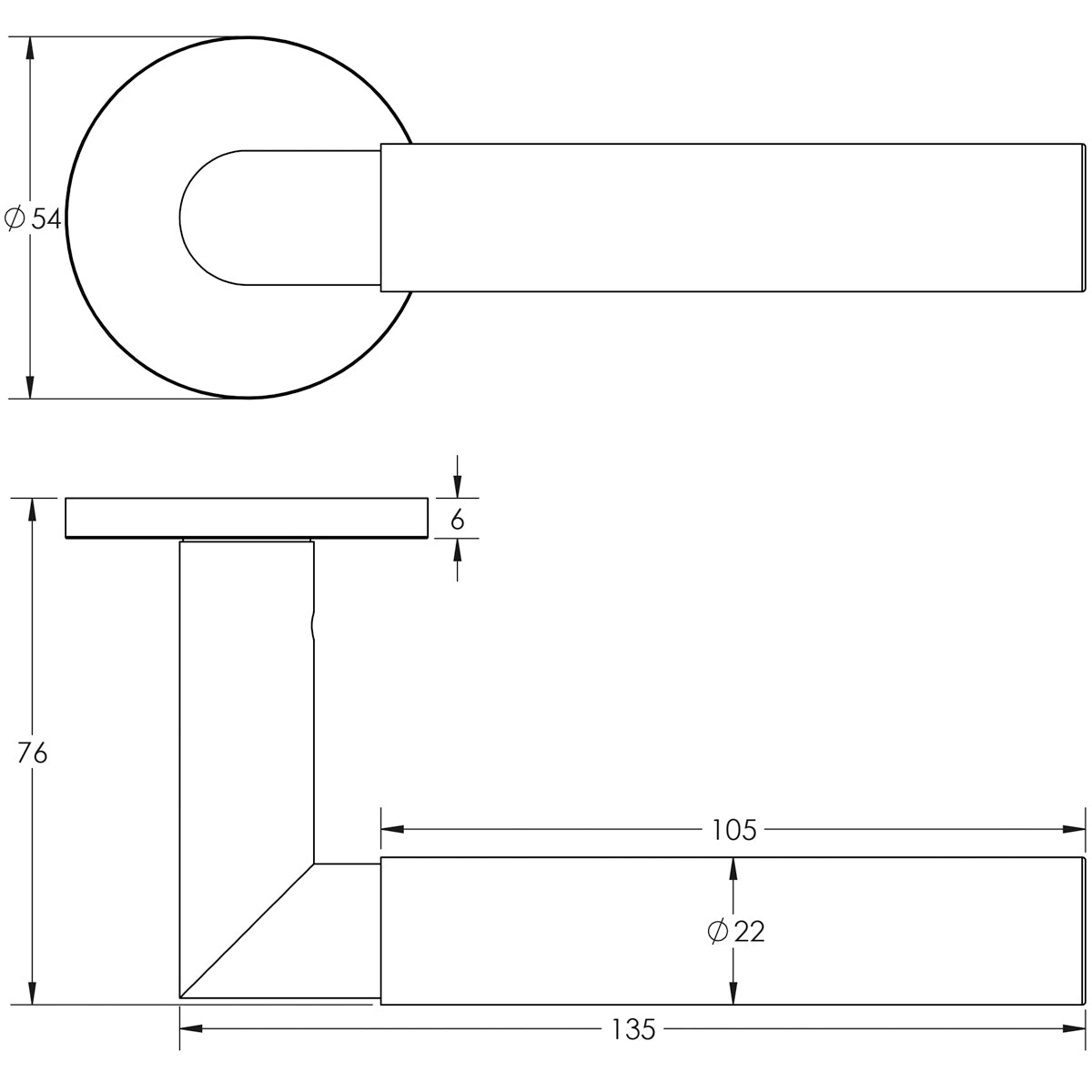 DOOR HANDLE ROUND ROSE UNSPRUNG 135x22x69 SBR