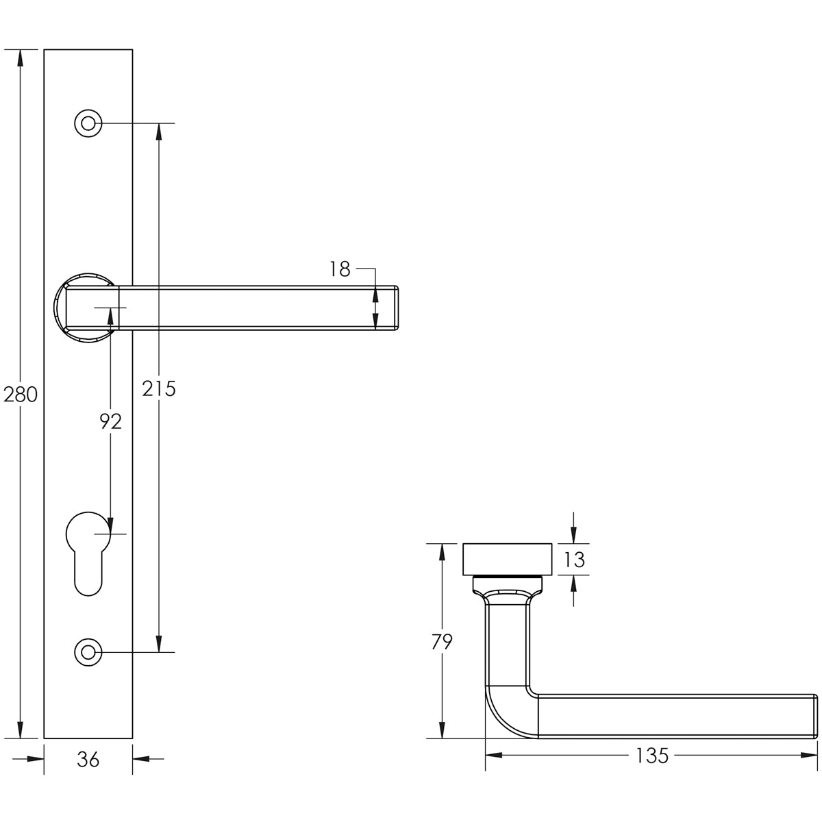 DOOR HANDLE BACKPLATE MULTI POINT 138x18x66 DBZ
