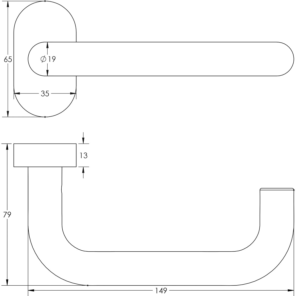 DOOR HANDLE OVAL ROSE MULTI POINT 149x19x67 SBR