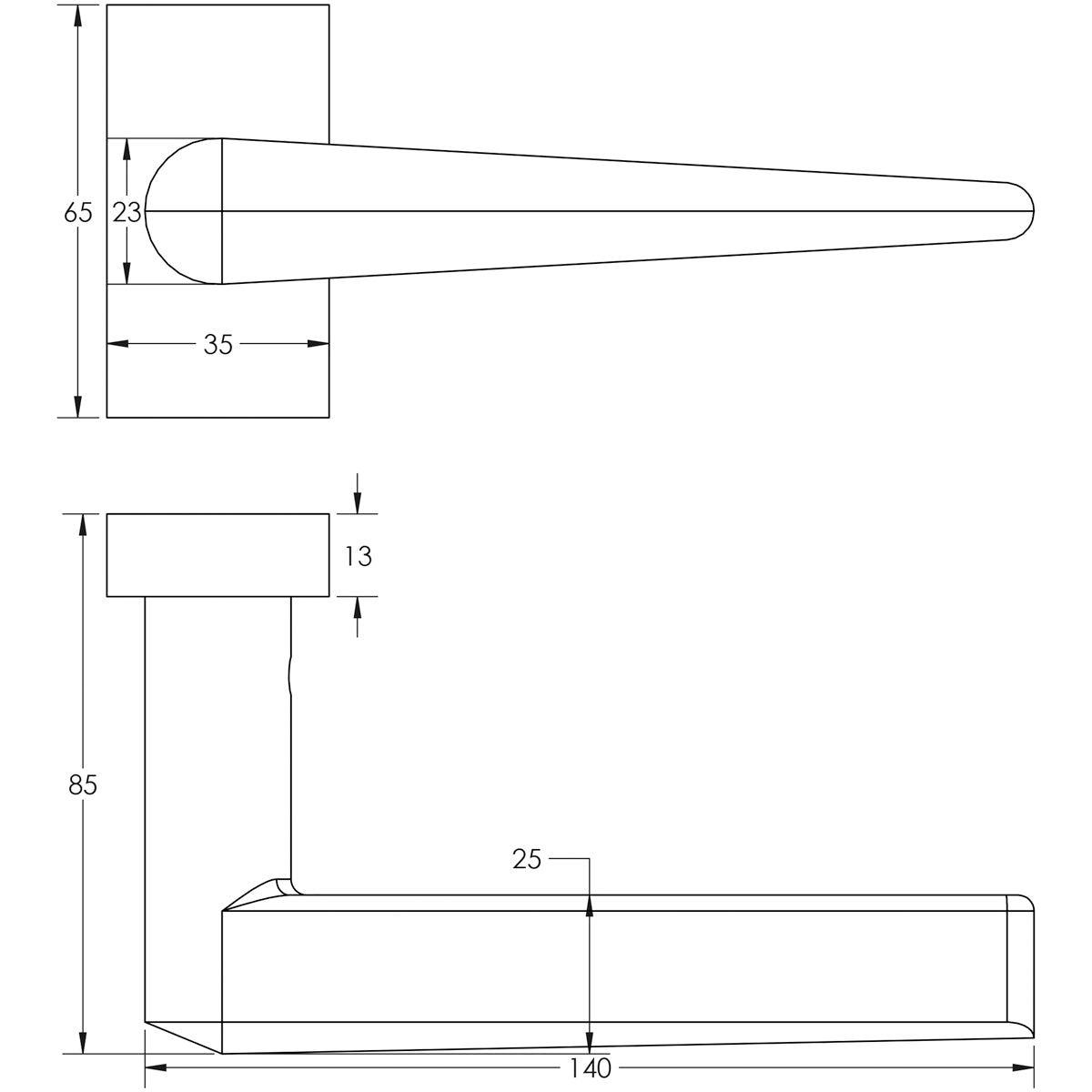 DOOR HANDLE RECTANGULAR ROSE MULTI POINT 140x25x72 SBR