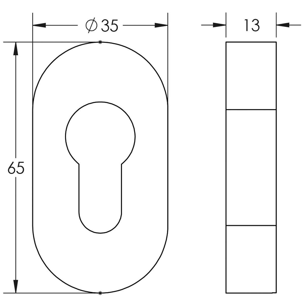 CRES EURO ESCUTCHEON OVAL 65x35x13 SSS
