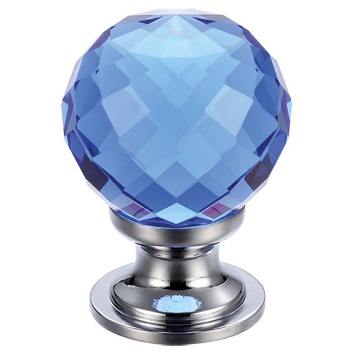 F&B GLASS KNOB FACETTED D25 PCP/BLU